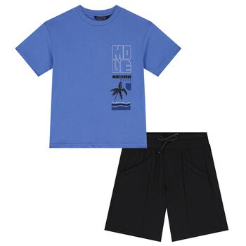 Boys Blue & Black Shorts Set