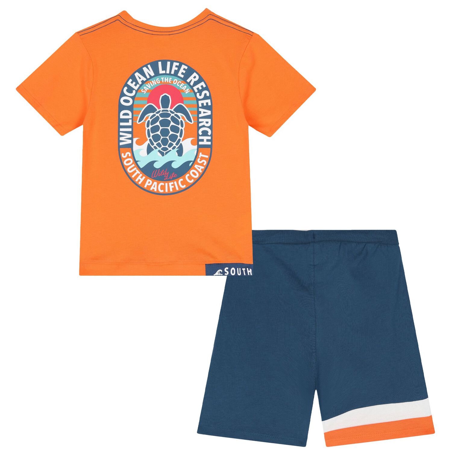 Boys Orange & Navy Blue Shorts Set, 1, hi-res