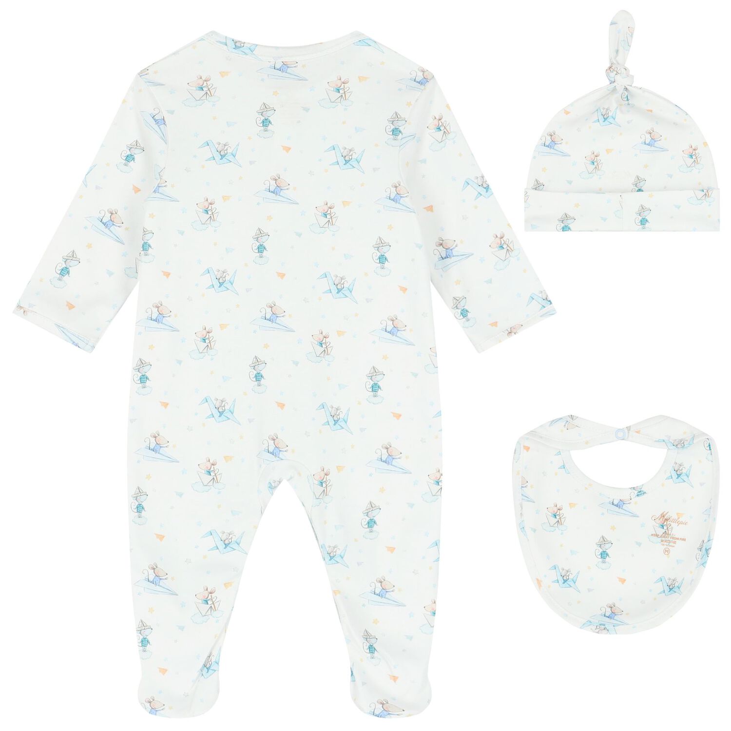 Baby Boys White Cute Mouse Babygrow Set, 1, hi-res