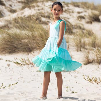 Girls Turquoise Chiffon Dress