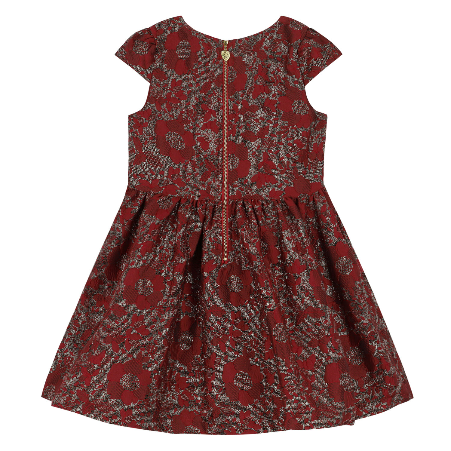 Girls Red & Gold Jacquard Dress, 3, hi-res