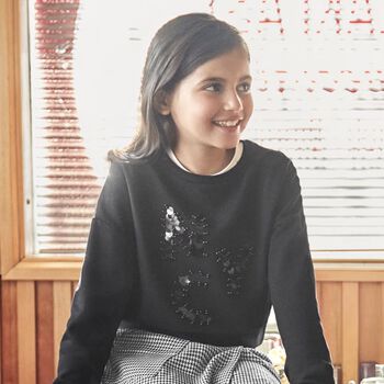 Girls Black Sequins Long Sleeve Top