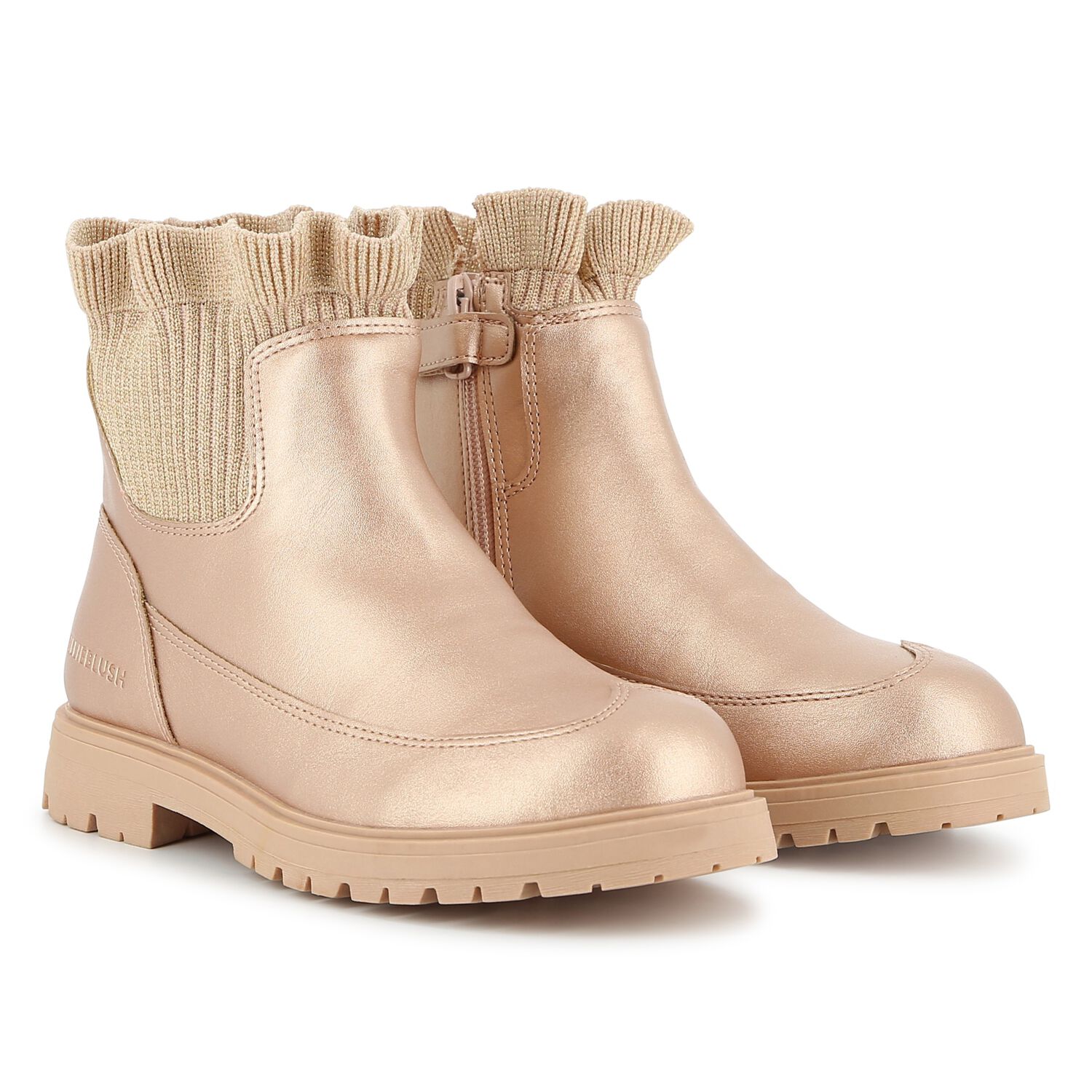 Girls Gold Knit Sock Boots, 1, hi-res