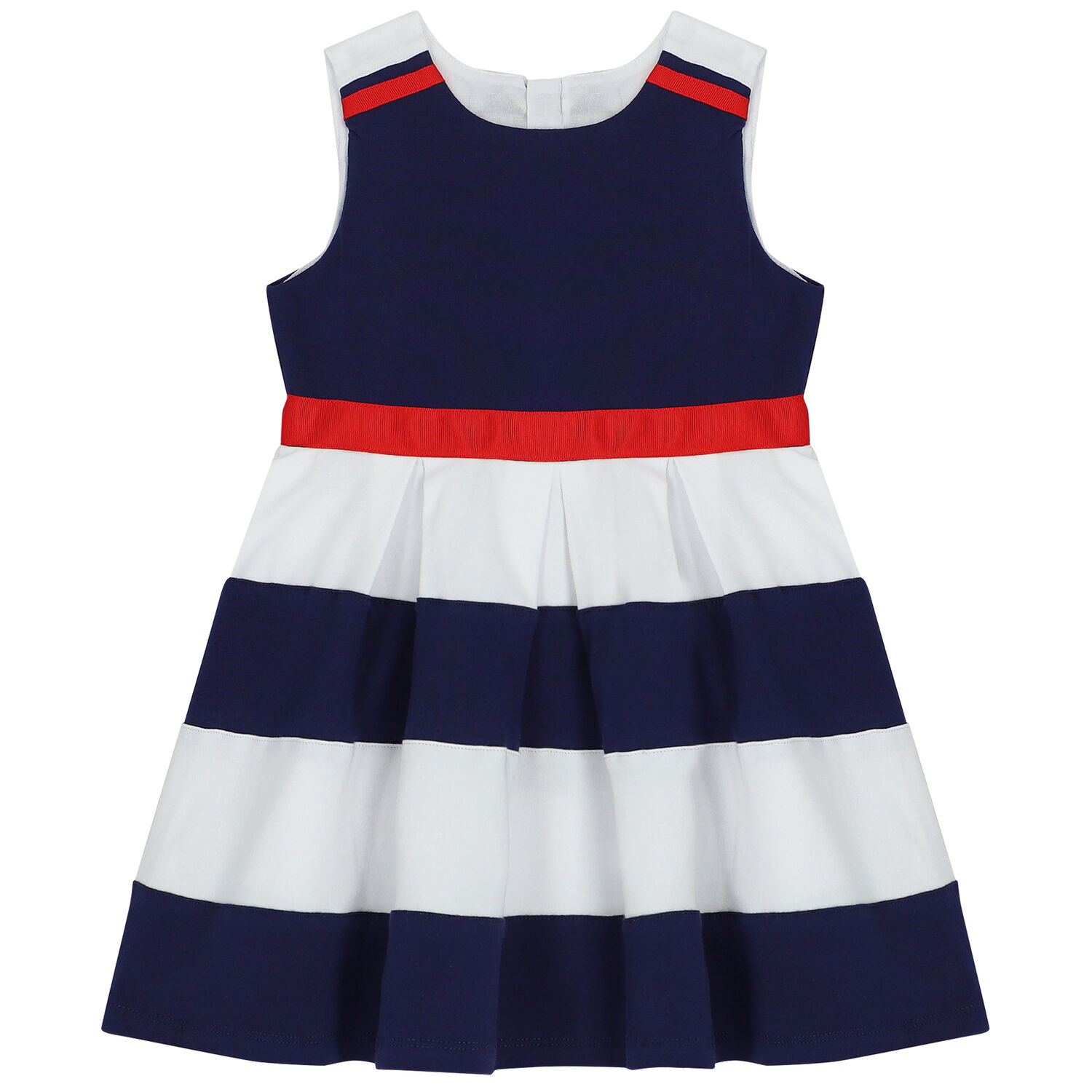 Girls Navy Blue & White Stripe Dress, 1, hi-res