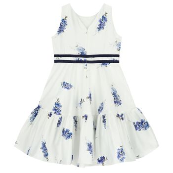 Girls White & Purple Floral Dress