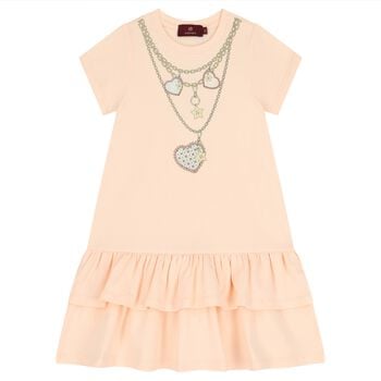 Girls Pink Necklace Logo Dress