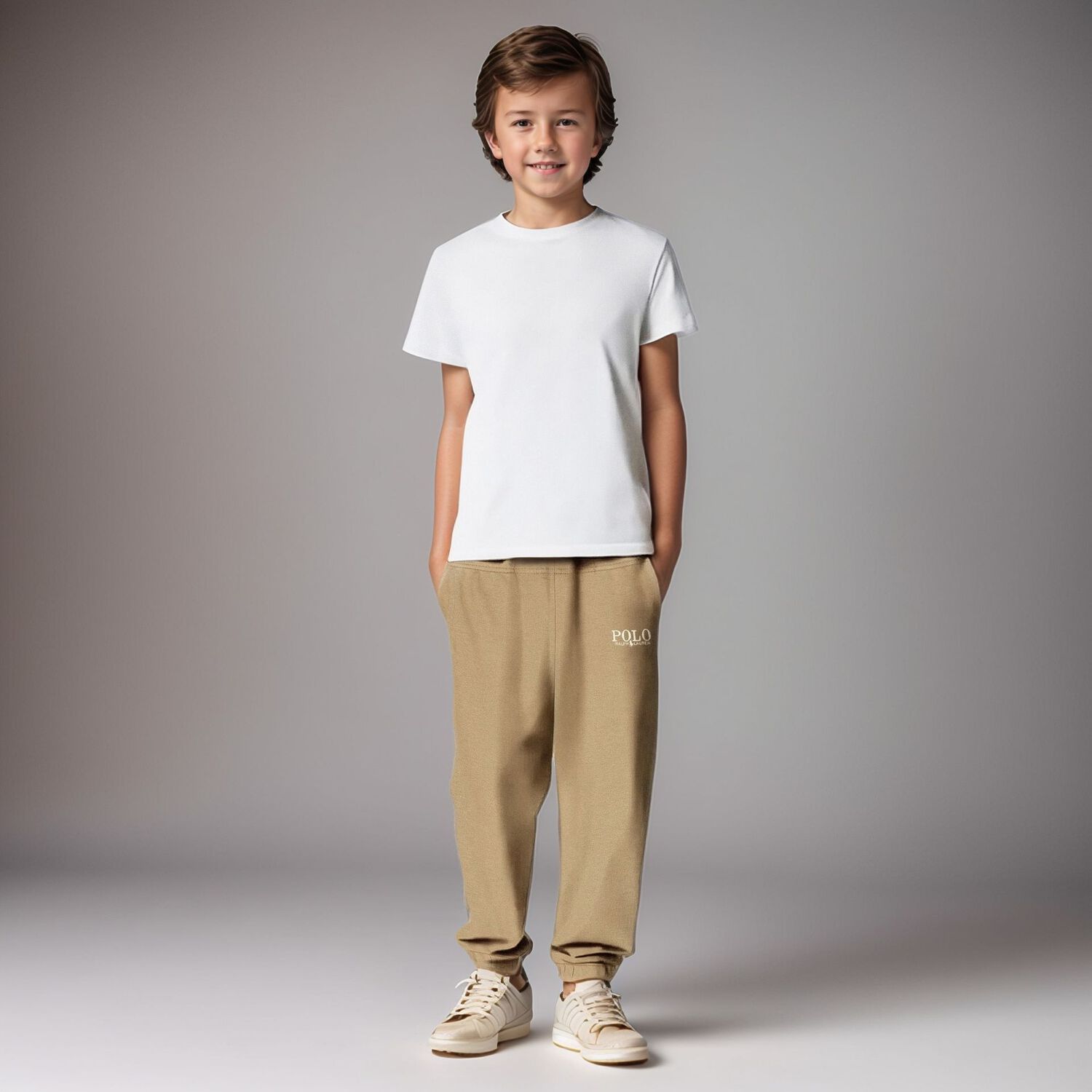Boys Beige Logo Joggers, 1, hi-res image number null