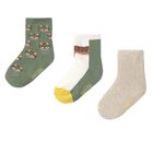 Baby Boys Green & Beige Cat Print Socks ( 3-Pack ), 1, hi-res