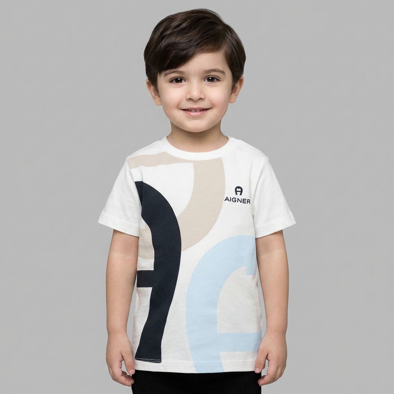 Younger Boys White Logo T-Shirt, 1, hi-res