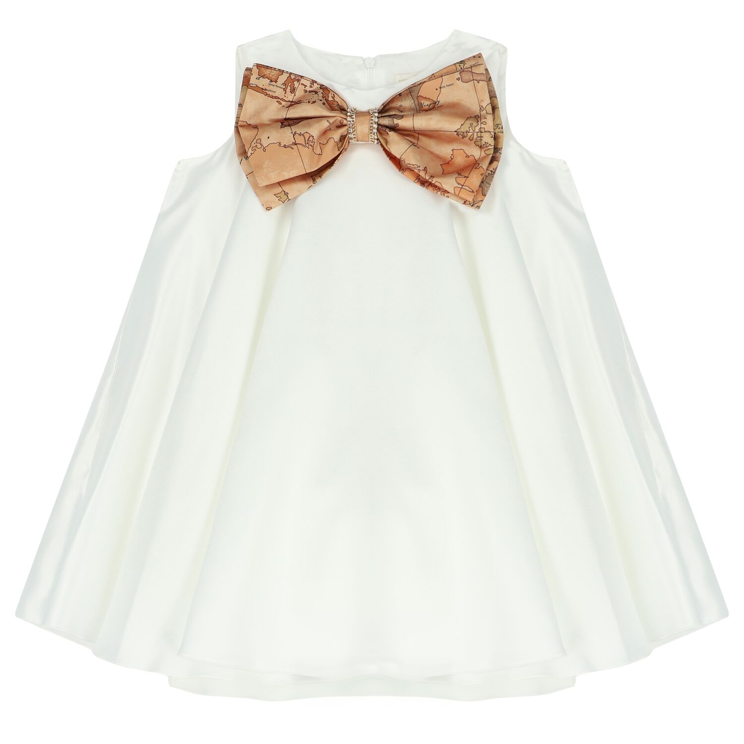 Girls Ivory & Beige Geo Map Bow Dress, 1, hi-res