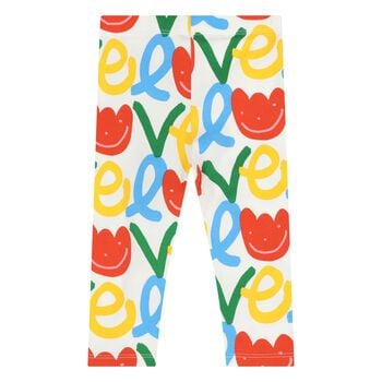 Younger Girls White Flower Leggings