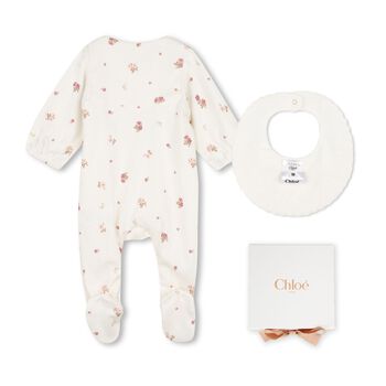 Baby Girls Ivory Floral Babygrow Gift Set