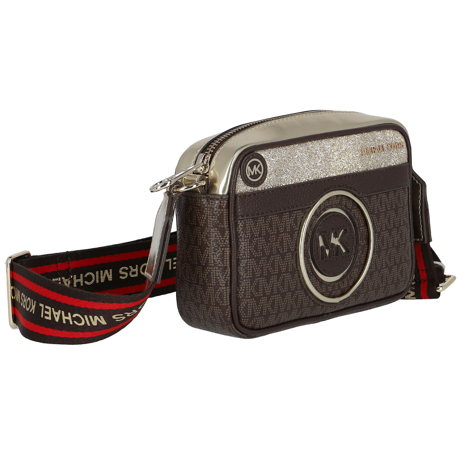 Girls Brown & Gold Logo Shoulder Bag, 1, hi-res