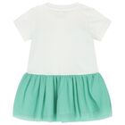 Younger Girls Ivory & Aqua Sea Horse Dress, 1, hi-res