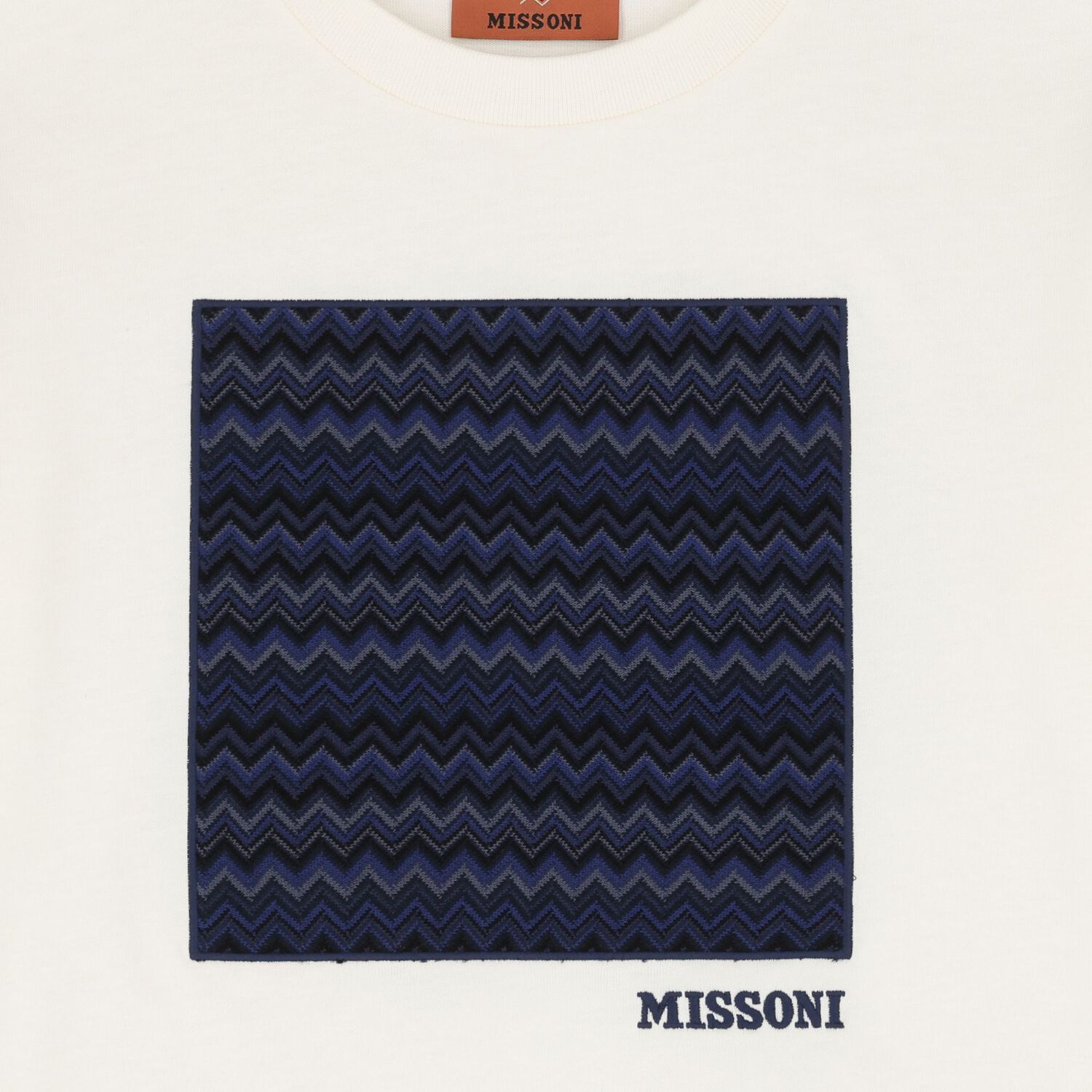 Boys Ivory & Blue Zig Zag Logo T-Shirt, 1, hi-res
