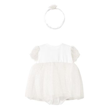 Baby Girls White Glitter Bodysuit Dress Set
