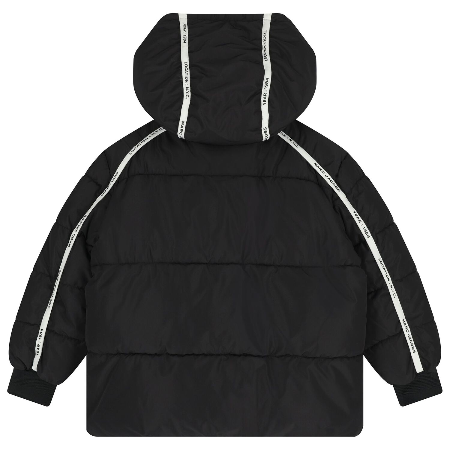 Boys Black Logo Puffer Jacket, 1, hi-res