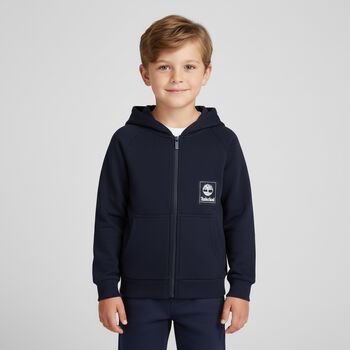 Boys Navy Blue Logo Hooded Zip Up Top