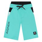 Younger Boys White & Aqua Logo Shorts Set, 2, hi-res