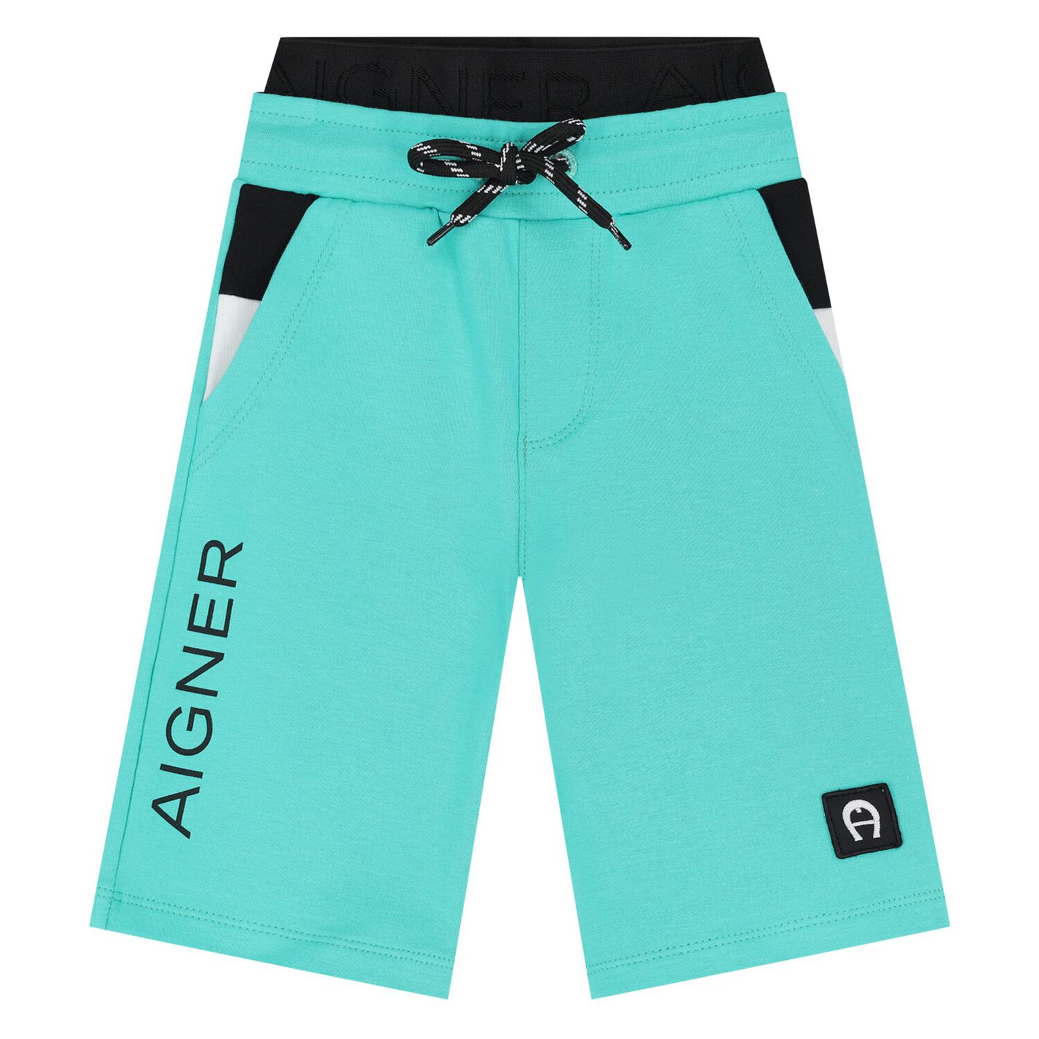 Younger Boys White & Aqua Logo Shorts Set, 2, hi-res image number null
