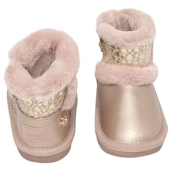 Younger Girls Rose Gold Faux Leather Boots