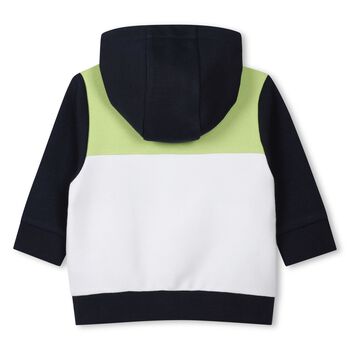 Younger Boys White & Navy Blue Logo Hooded Zip Up Top