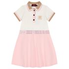 Girls Ivory & Pink Logo Polo Dress, 2, hi-res