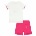 Younger Girls White & Pink Shorts Set, 1, hi-res