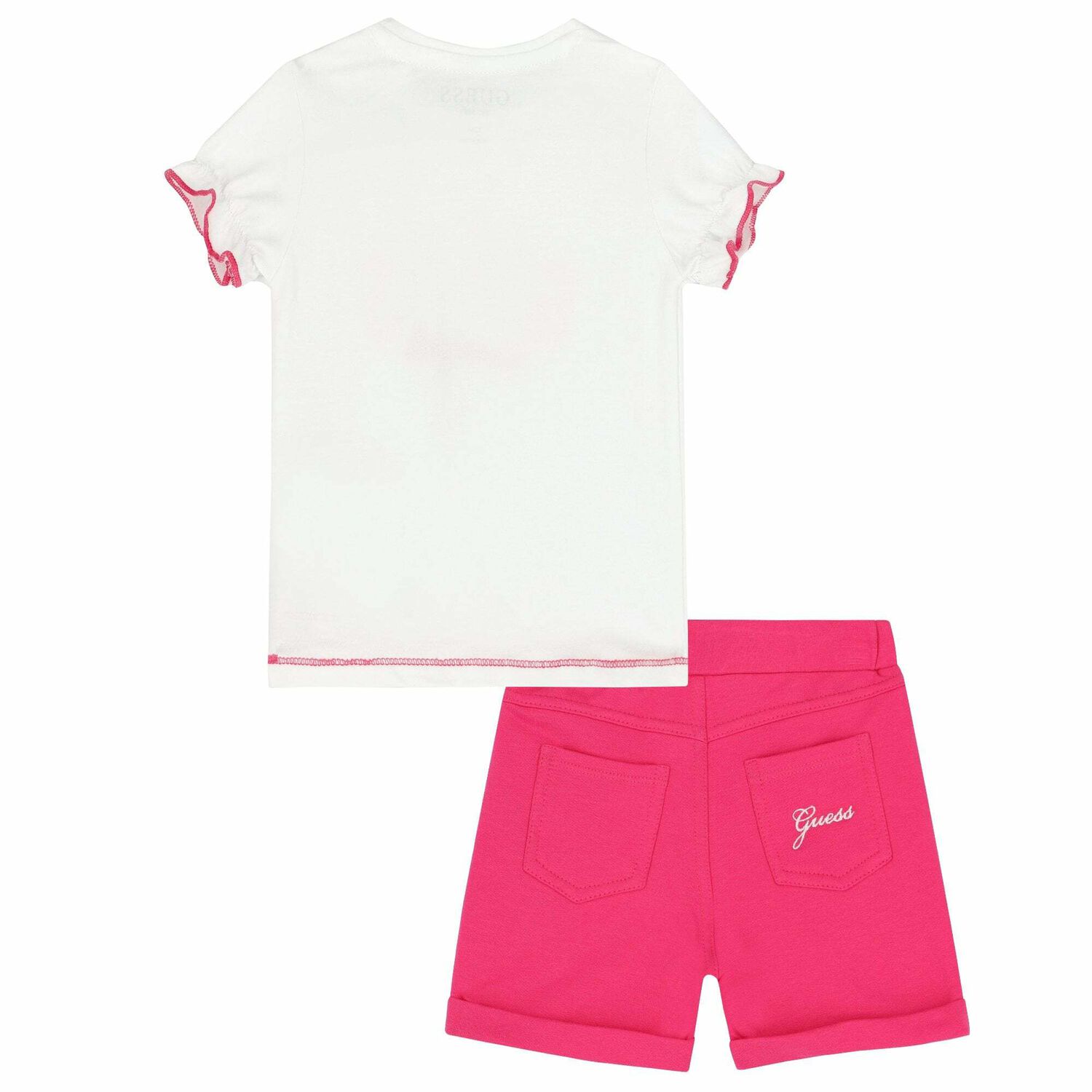Younger Girls White & Pink Shorts Set, 1, hi-res