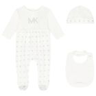 Baby Girls Ivory & Silver Logo Babygrow Gift Set, 1, hi-res