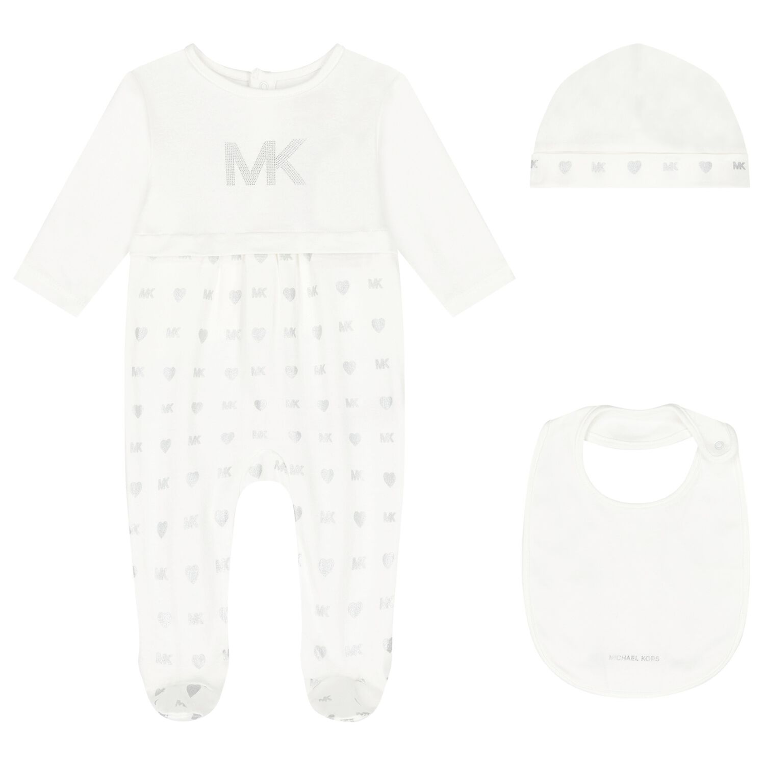 Baby Girls Ivory & Silver Logo Babygrow Gift Set, 1, hi-res