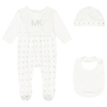 Baby Girls Ivory & Silver Logo Babygrow Gift Set