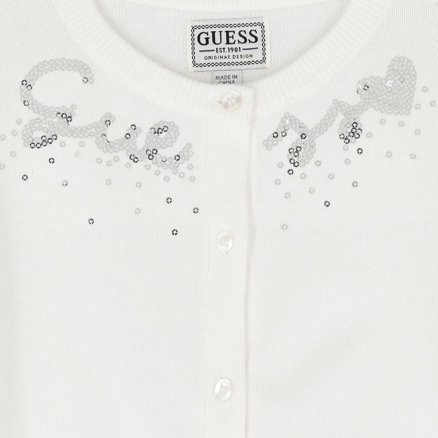 Girls White Cotton Sequin Cardigan, 1, hi-res image number null