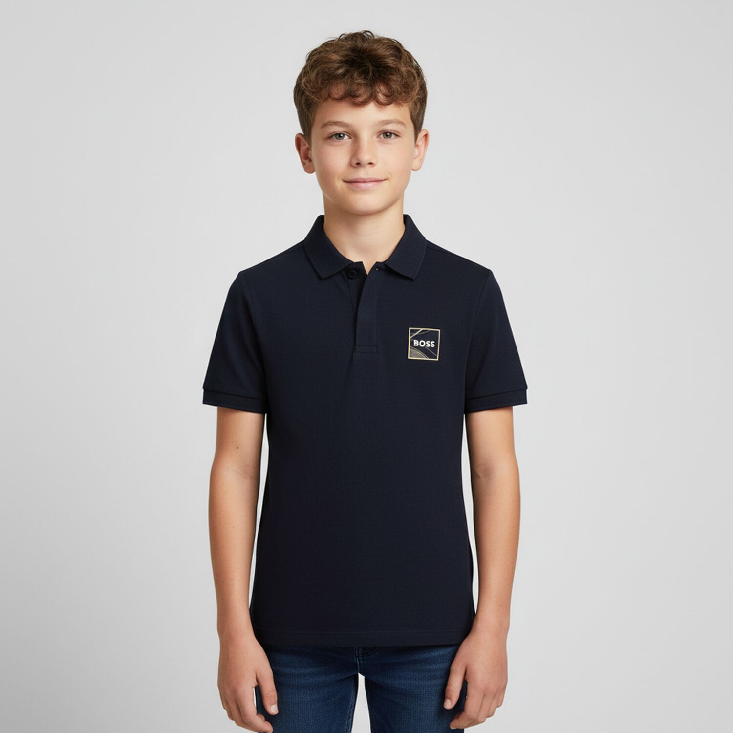 Boys Navy Blue Logo Polo Shirt, 1, hi-res