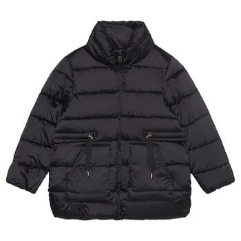 Girls Black Satin Puffer Jacket