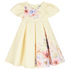 Girls Yellow Floral Satin Dress, 1, hi-res