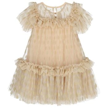 Girls Gold Bow Tulle Dress