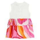 Younger Girls White & Pink Logo Flared Dress, 1, hi-res