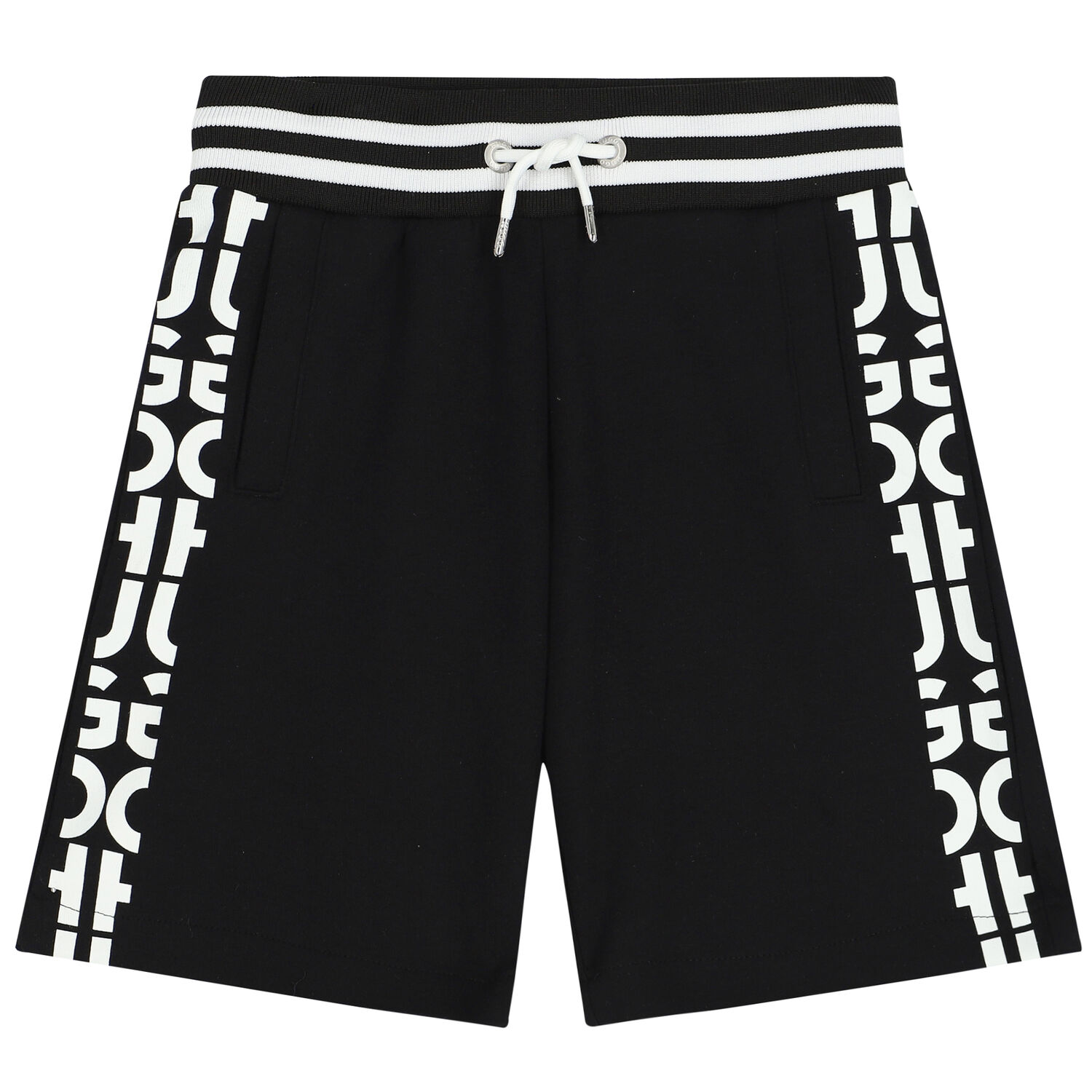 Boys Black Logo Shorts, 1, hi-res