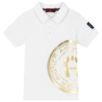 Boys White & Gold Polo Shirt