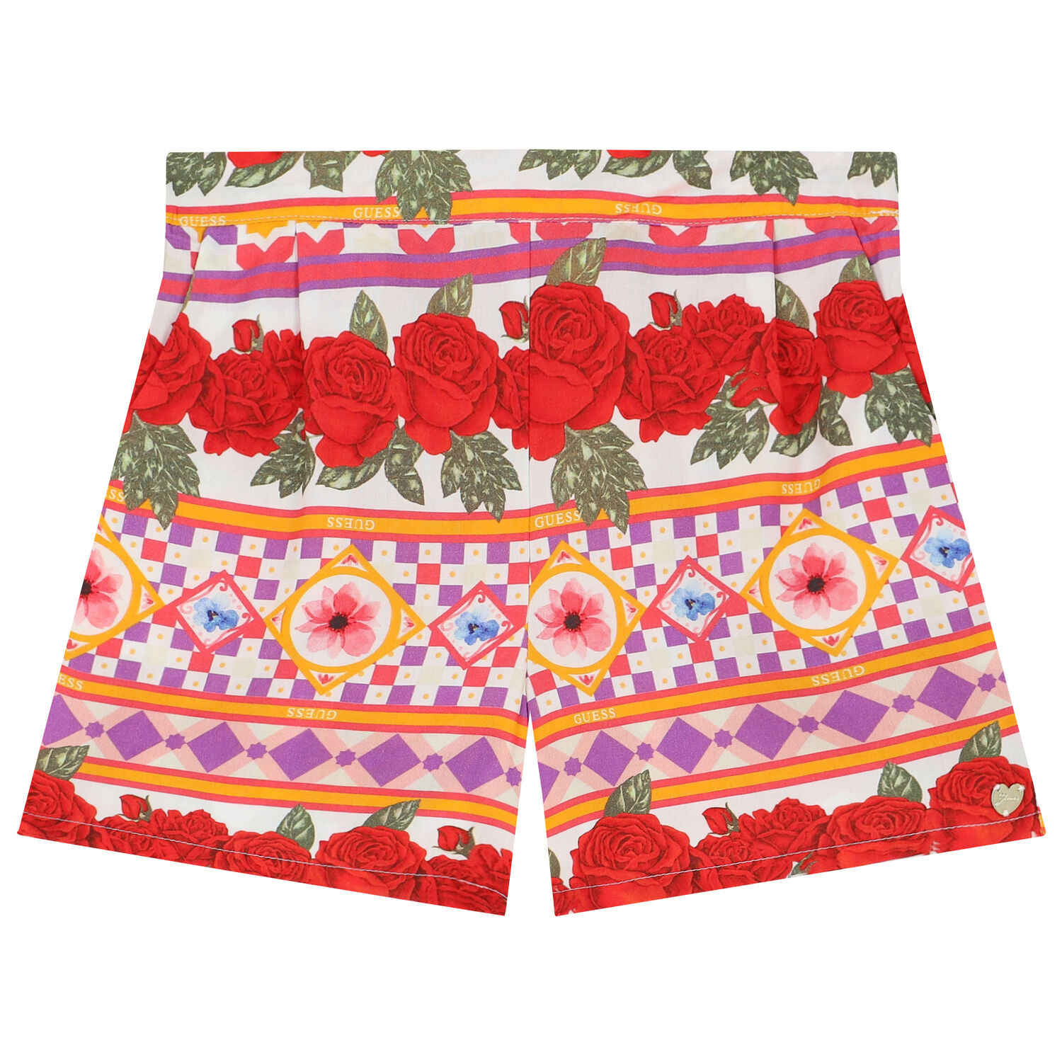Girls Red & White Floral Shorts, 1, hi-res