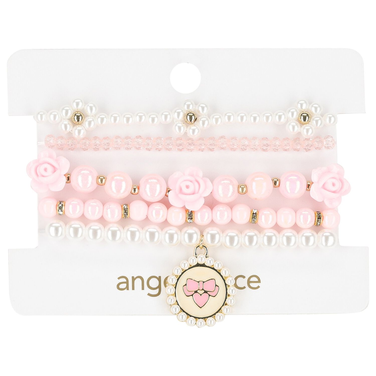 Girls Silver & Pink Bracelets ( 5-Pack ), 1, hi-res