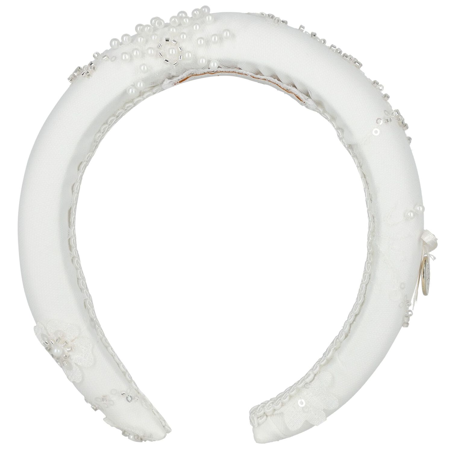 Girls White Sequin Flower Headband, 1, hi-res