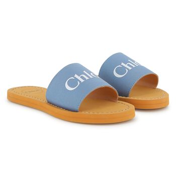 Girls Mini Me Blue & Beige Logo Sliders