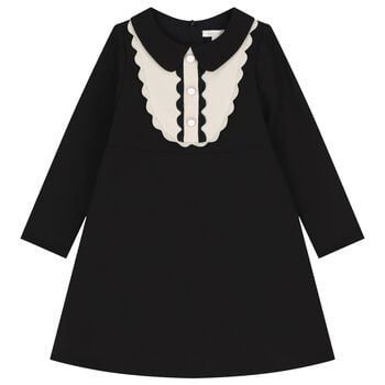 Girls Black & Ivory Ric Rac Dress