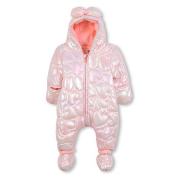 Baby Girls Pink Quilted Heart Snowsuit