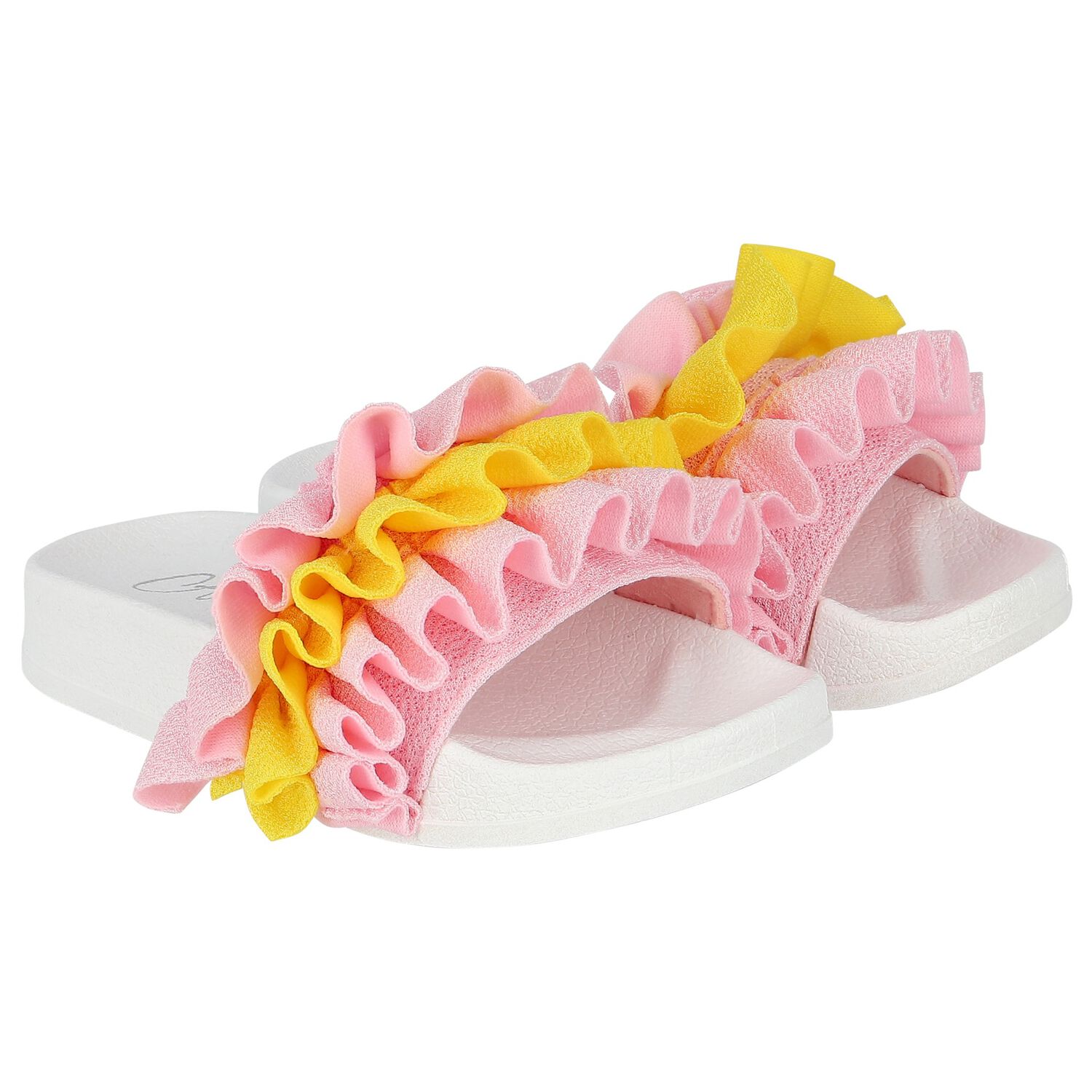 Girls Pink & Yellow Ruffle Sliders, 2, hi-res