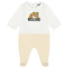White & Beige Teddy Bear Logo Babygrow, 1, hi-res