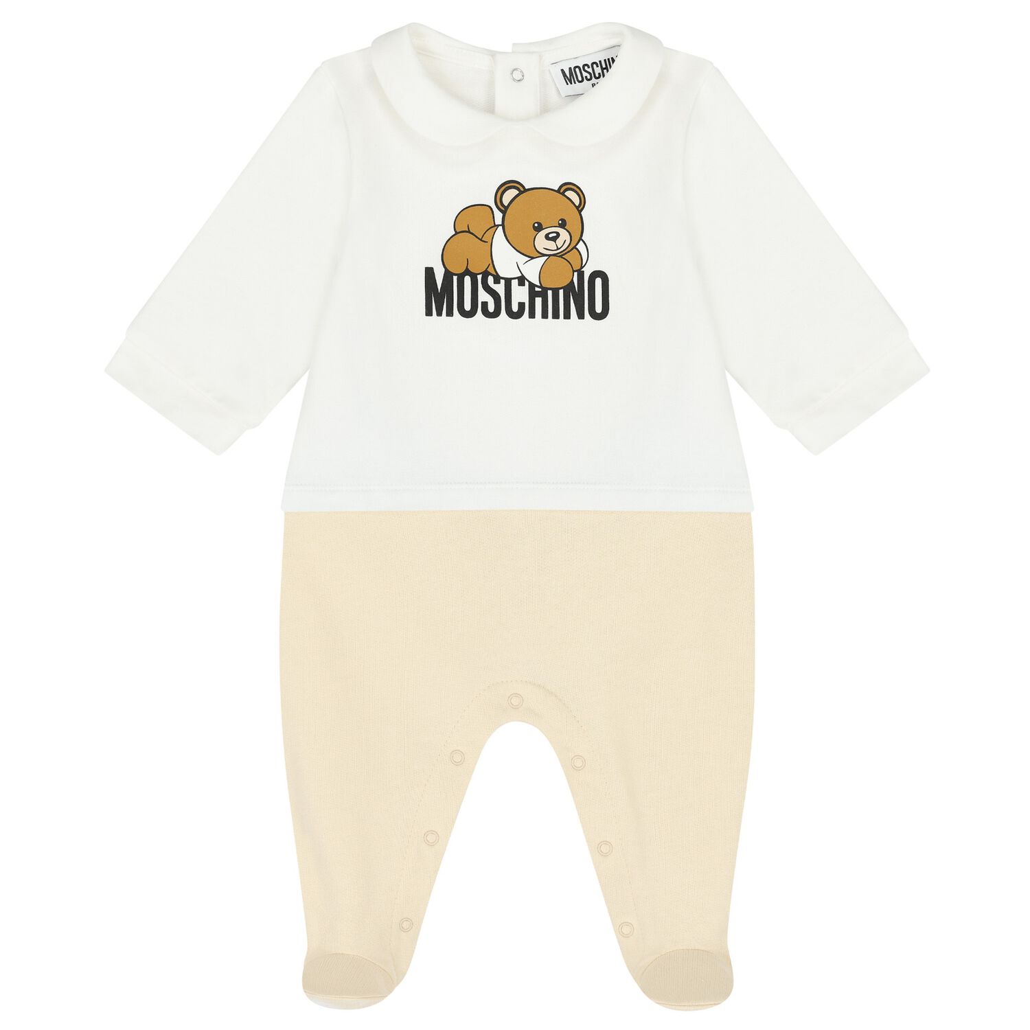 White & Beige Teddy Bear Logo Babygrow, 1, hi-res