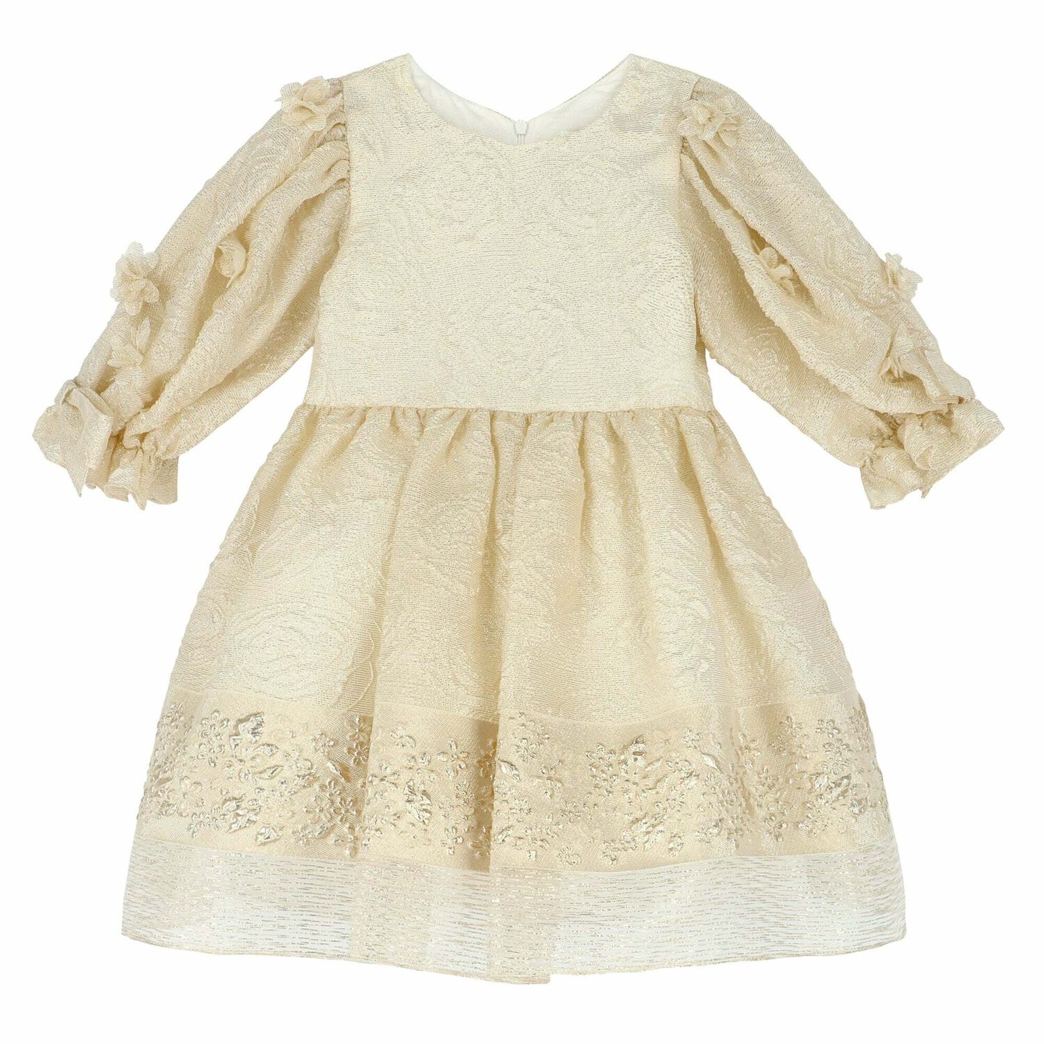 Girls Gold Jacquard Dress, 2, hi-res